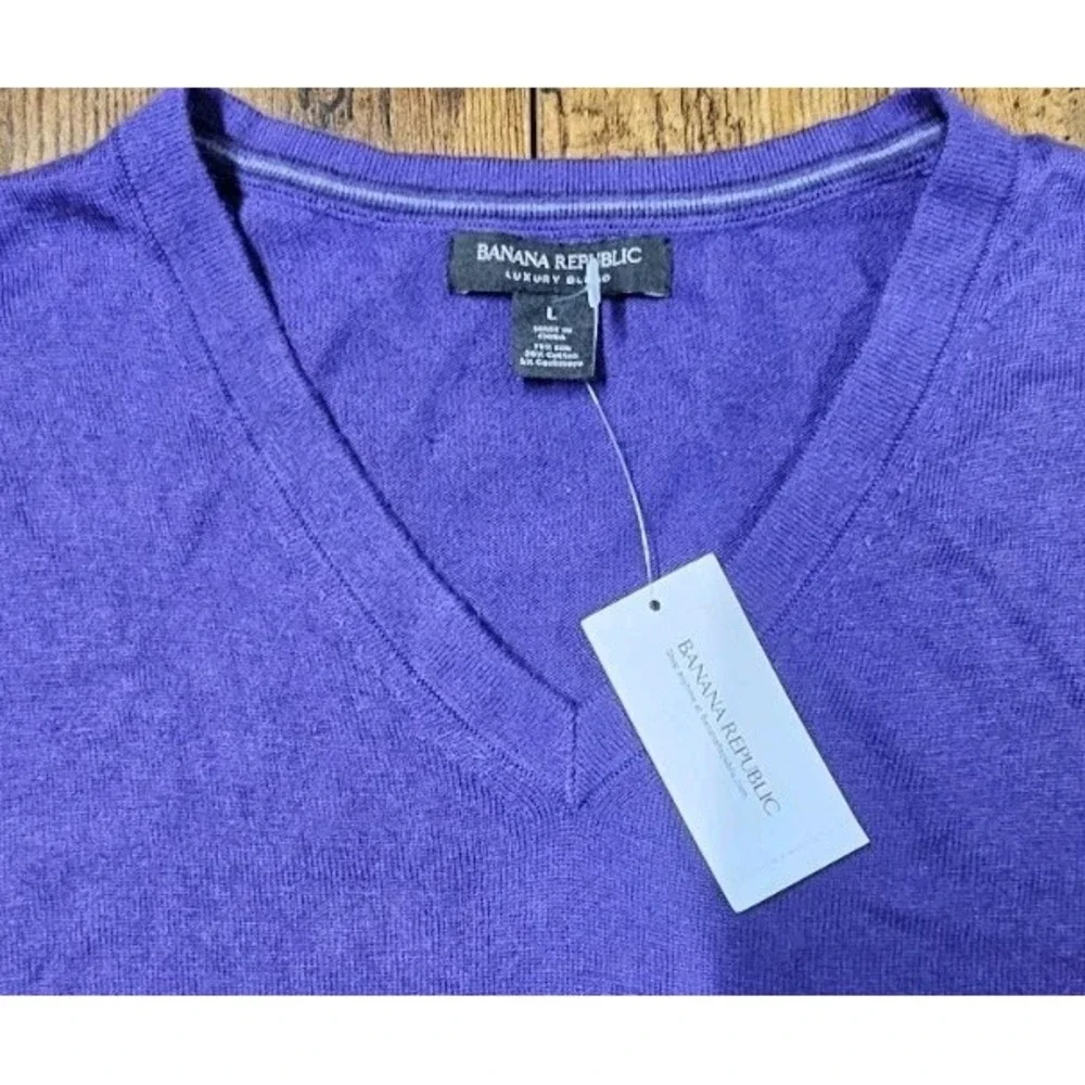 Banana Republic Luxury Blend V-Neck Purple Silk Cashmere Cotton Sweater Men's L